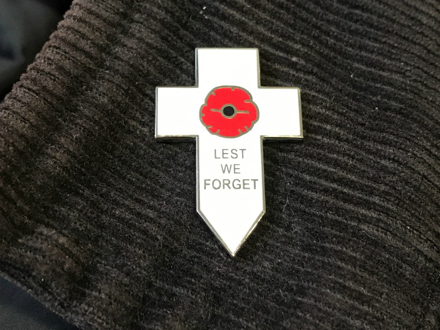 Lest We Forget White Cross Poppy Badge