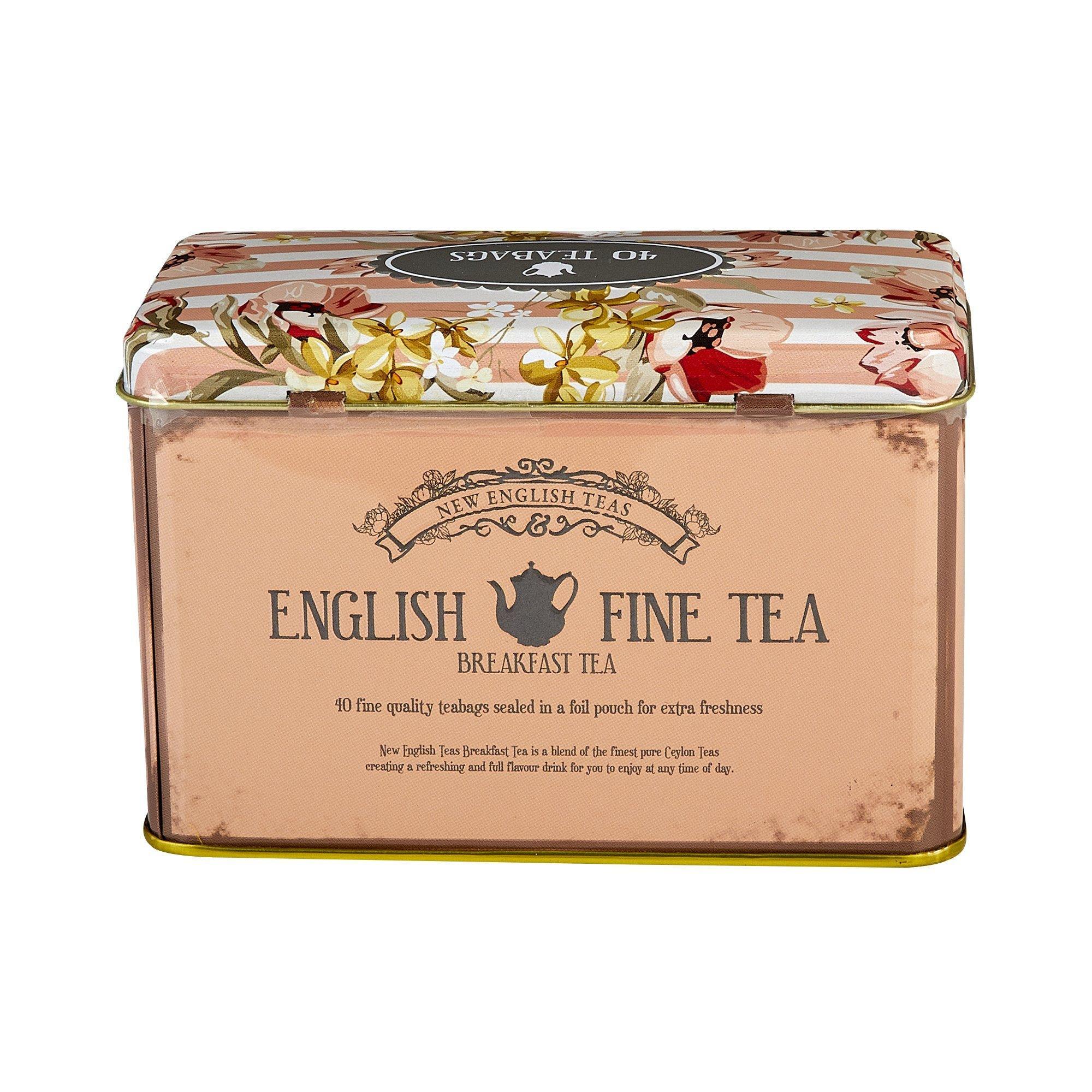 Vintage Floral Fine English Breakfast Tea Tin 40 Teabags - Click Image to Close
